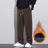 Winter Soft Fleece Warm Corduroy Pants Men Elastic Waist Thick Korea Baggy Straight Work Flocking Joggers Cargo Trousers Male