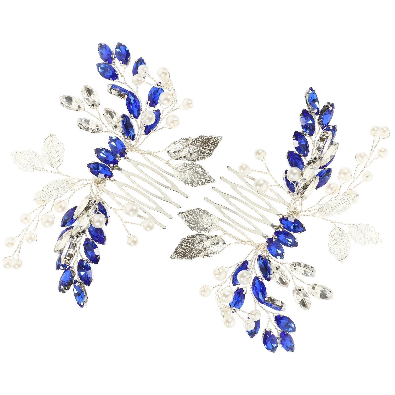 

2Pcs Blue Crystal Leaf Hair Comb Rhinestone Bridal Side Comb Wedding Hair Accessories for Bride Elegant Evening Style