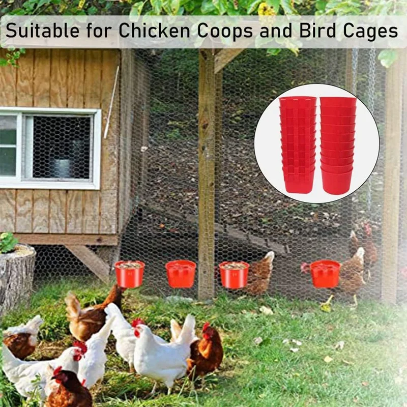 20Pcs Chickens Rabbit Feeders Plastic Birds Feeders Seed Bowl For Cage,Hanging Chicken Water Feeder Cup