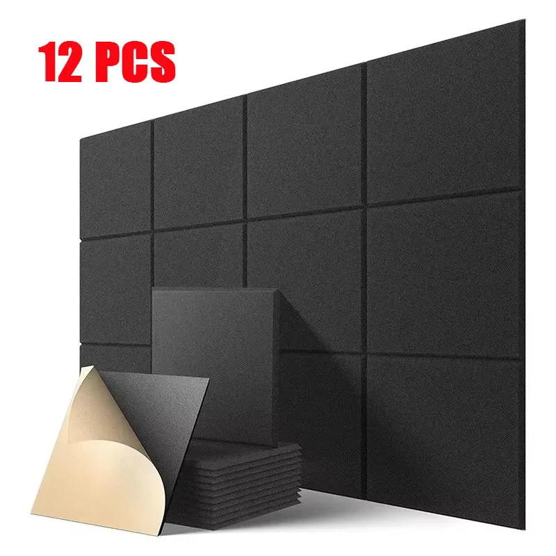 Self-Adhesive Acoustic Panels 12 Pack Sound Proof Padding Sound Absorbing Foam Panel Home Background PVC Adhesive Wall Wallpaper