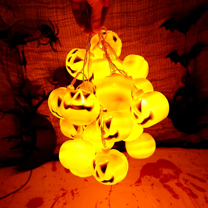 Halloween LED String Light Lâmpadas de abóbora Cena ao ar livre, Layout Props, Festa de jardim, Suprimentos decorativos, 10 cabeças, 20 cabeças