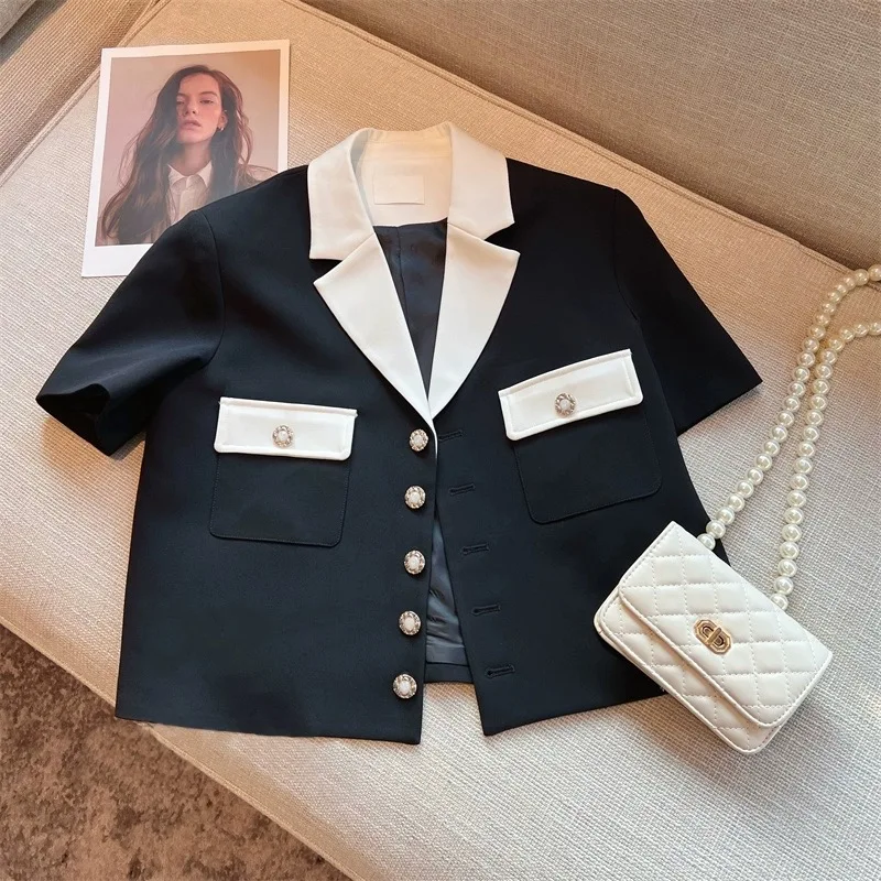 Celebrity Same Style Temperament Casual Senior Small Fragrance V-Neck Jacket Women\'s Fashion Show Thin Short-Sleeved Jacket