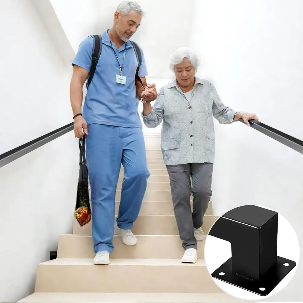 قضبان يدوية للدرج المعدني الأسود بطول 11 قدمًا - حديد مطاوع حديث، مثبتة على الحائط الصناعي للأعلى والشرفة والسطح