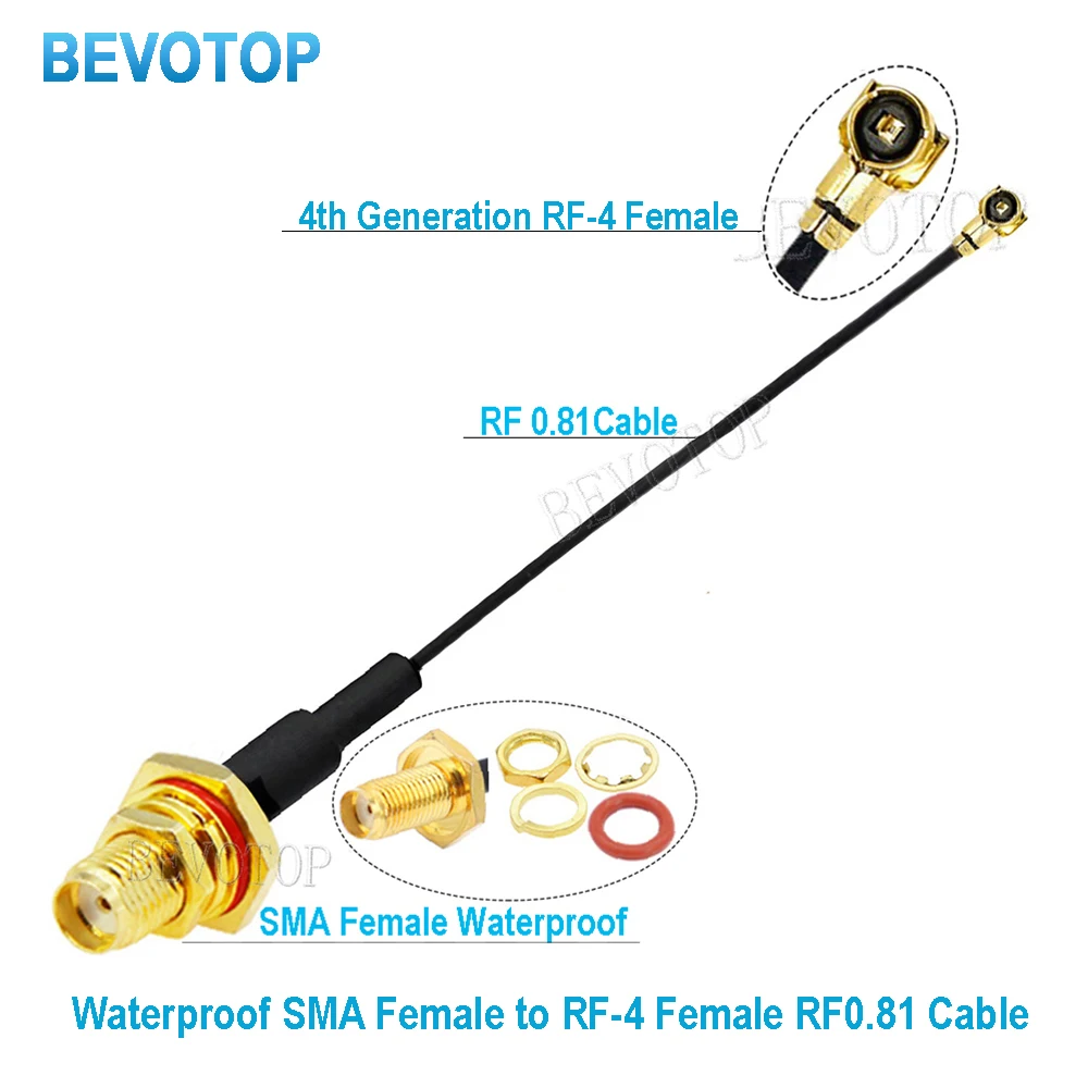 10PCS RF0.81 Cable Waterproof SMA / RP-SMA Female to MHF4 Female RF Coaxia Pigtail WIFI Antenna Extension Jumper BEVOTOP