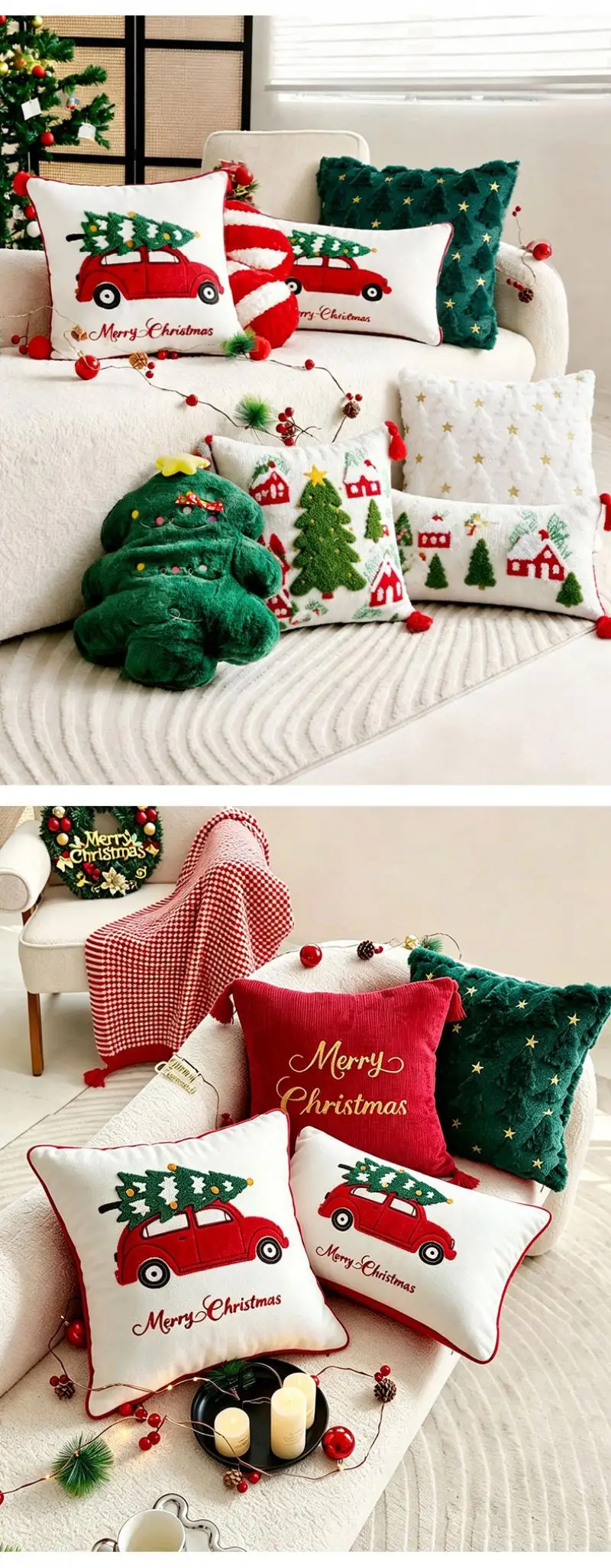 Weihnachtliche Kissenbezüge mit Stickerei, Dekorative Sofakissen, Vintage-Kopfteil-Kissenbezug 30x50/45x45cm – Detail 3