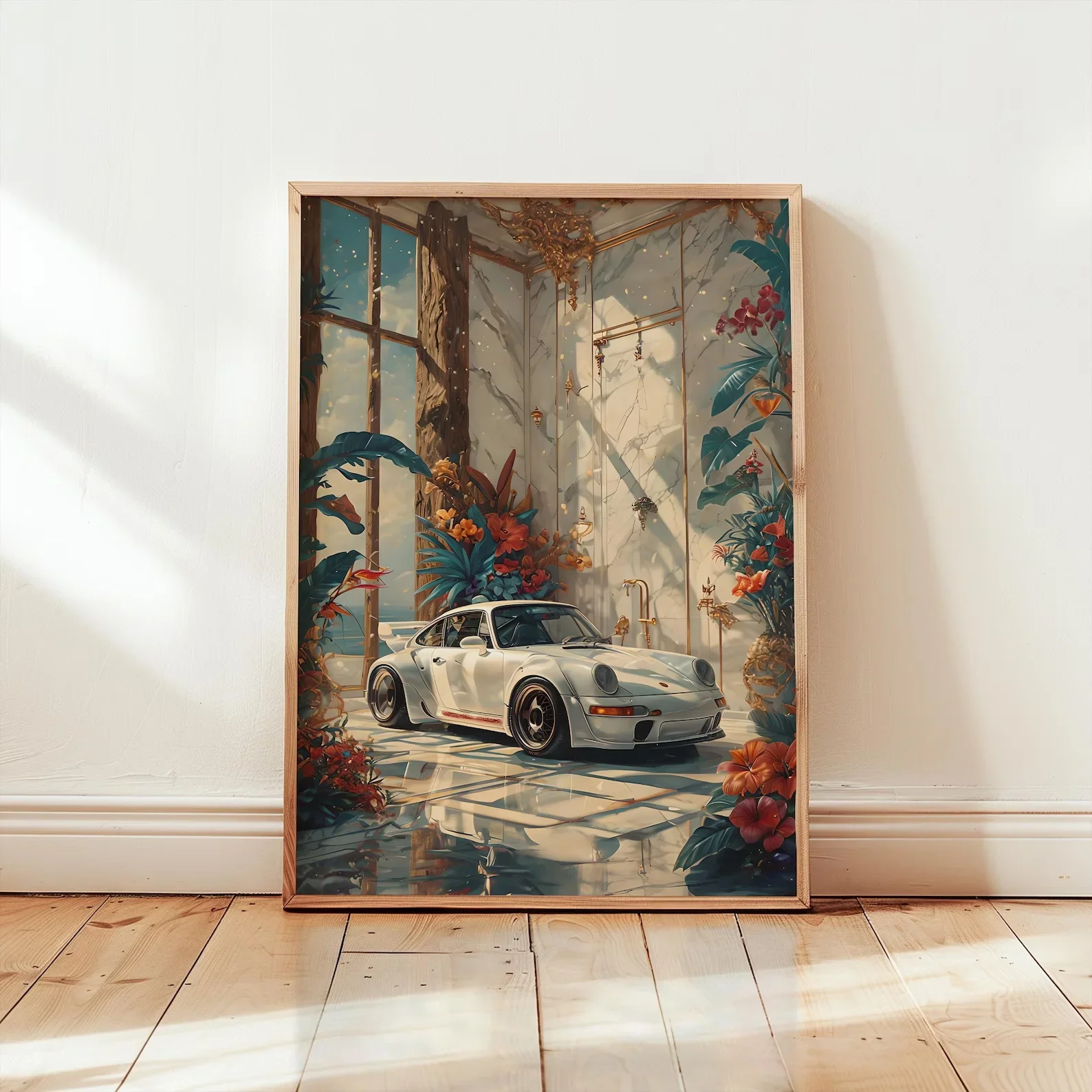 (No frame)Poster for Porsche 911 Wall Art RWB Wall Art, Vintage Car Wall Art, Classic Car Poster, White Porsche 911 Digital D