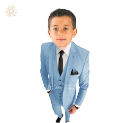 Smoking Slim Fit monocromático para meninos, conjunto de 3 ternos, jaqueta blazer, calças, colete para crianças, baile de casamento, roupa para portador de anel