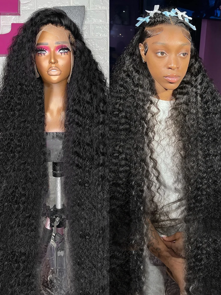 أسود مجعد أمامي الدانتيل 40 بوصة موجة عميقة شعر مستعار أمامي شعر الإنسان 100 موجة المياه 13X6 Hd الدانتيل الجبهة كامل 360 شعر مستعار دانتيل شعر مستعار أنثى