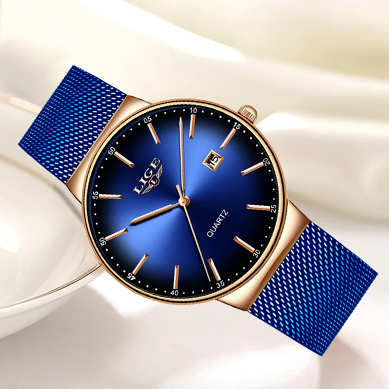LIGE Fashion Quartz Women Watch Ultra-thin Dial Mesh Belt Waterproof Watches for Women Ladies Casual Sport Elegant Female Clocks
