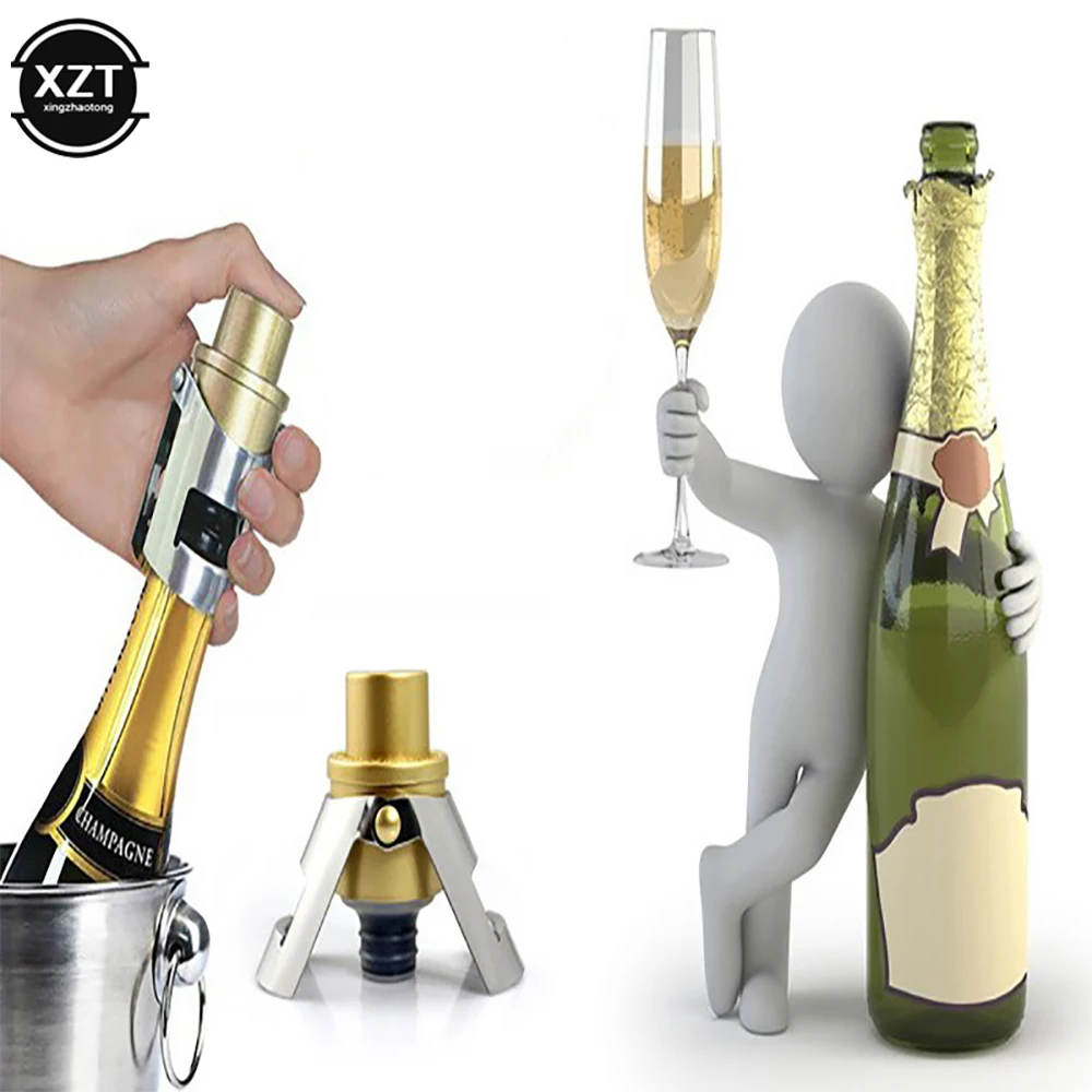 Stainless Steel Champagne Stopper Cork Sparkling Wine Bottle Plug Sealer Push-Type Inflatable Cap Bottle Opener Bar Accessories