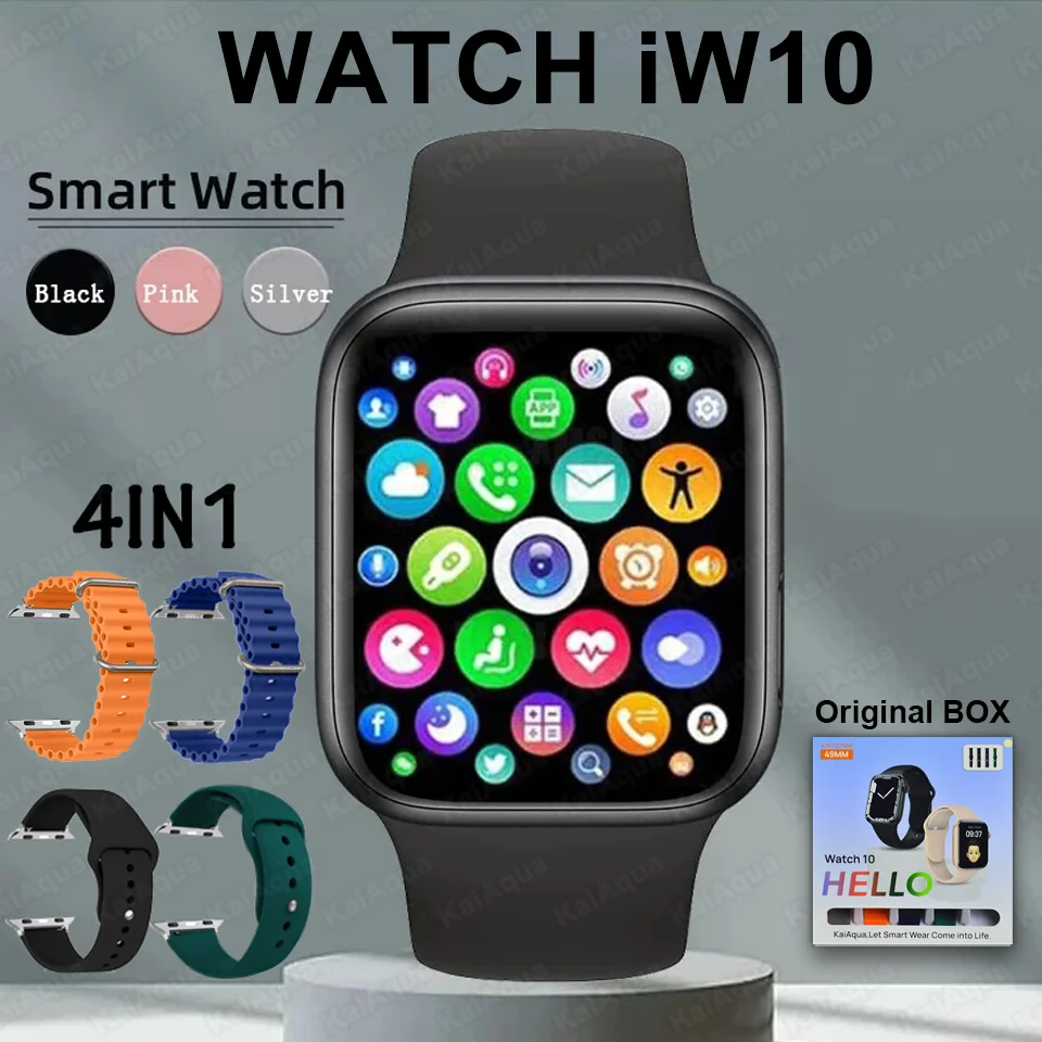 

Часы IW10 GPS Смарт-часы 4 ремешка 1,85 дюйма Память Музыка Видео Bluetooth Вызов Сердечный ритм Водонепроницаемые NFC 2025 Новые Смарт-часы 10