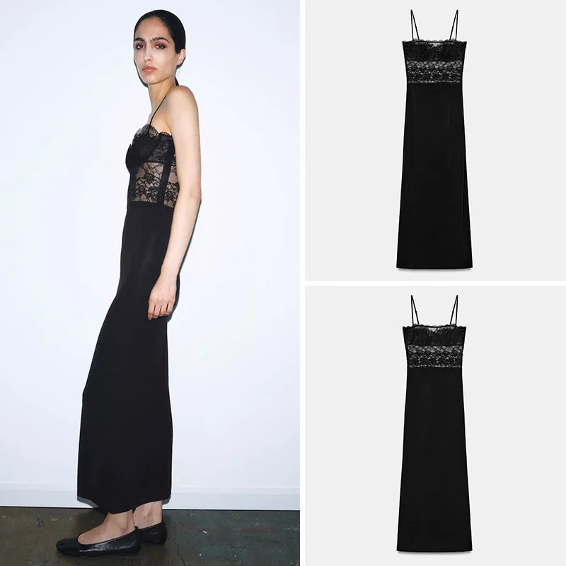 

Spring New Arrival Women's Dr Sexy Straight Collar Thin Strap Lace Patchwork Gown for 8-25 Years Old Ladies