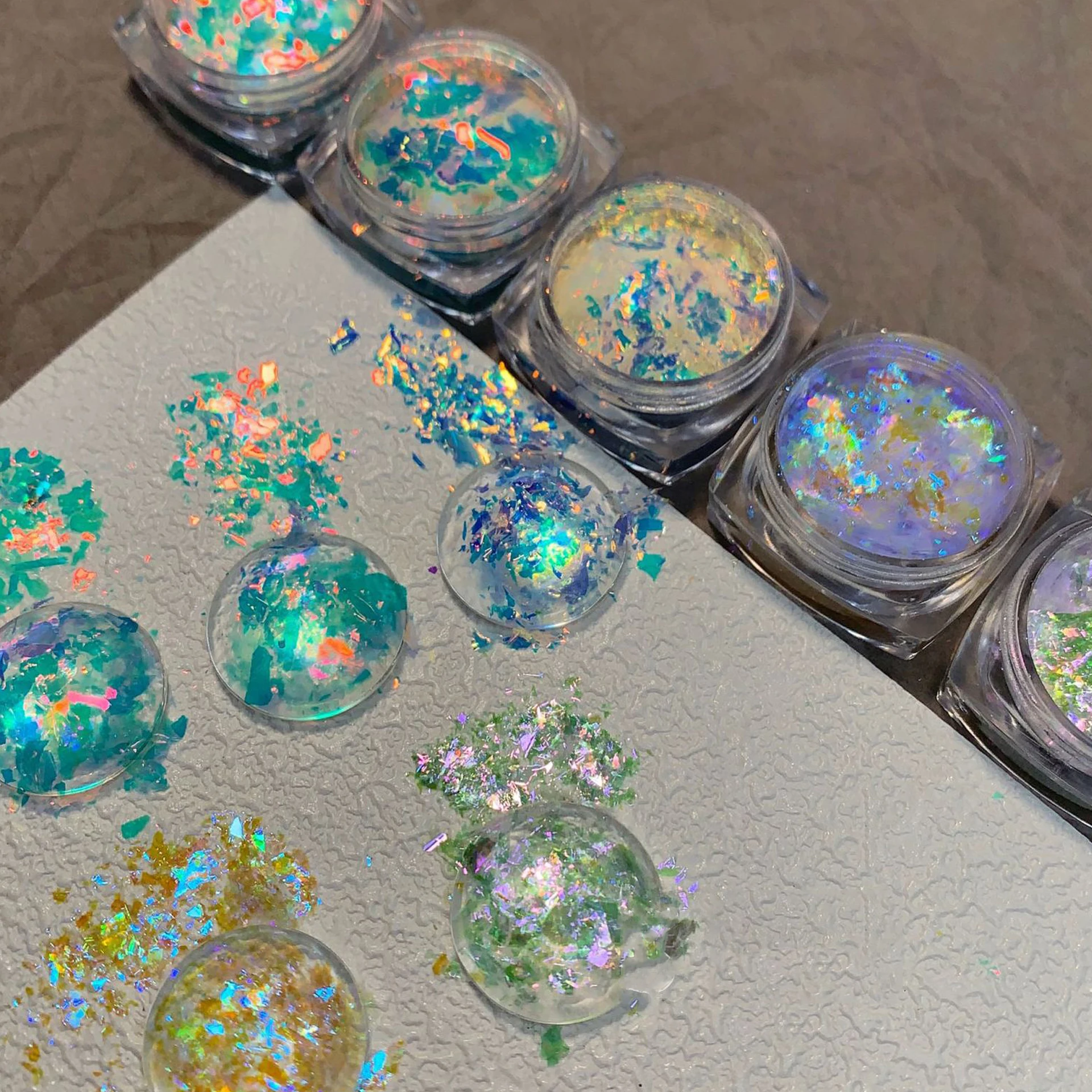 Ultra-Thin Iridescent Chameleon Nail Flakes Holographic Opal Fire Nail Glitter Sequins Net-0.2g With Swab Opal Aurora Sequins