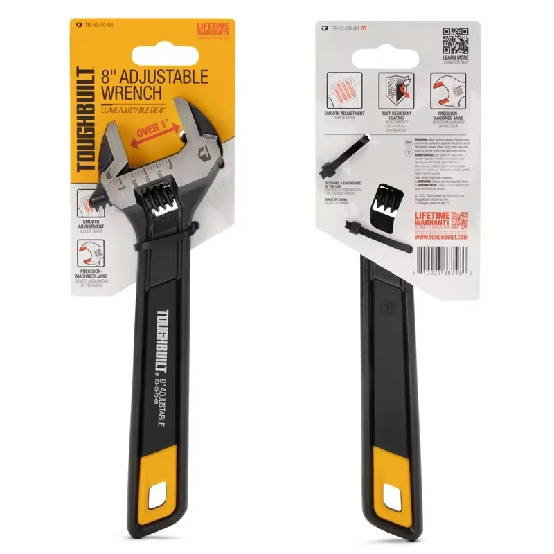 TOUGHBUILT TB-H3-70-08/10 Steel Adjustable Wrench, Heavy Duty Wear-resistant Precise Smooth Adjustable Spanner Hand Tool