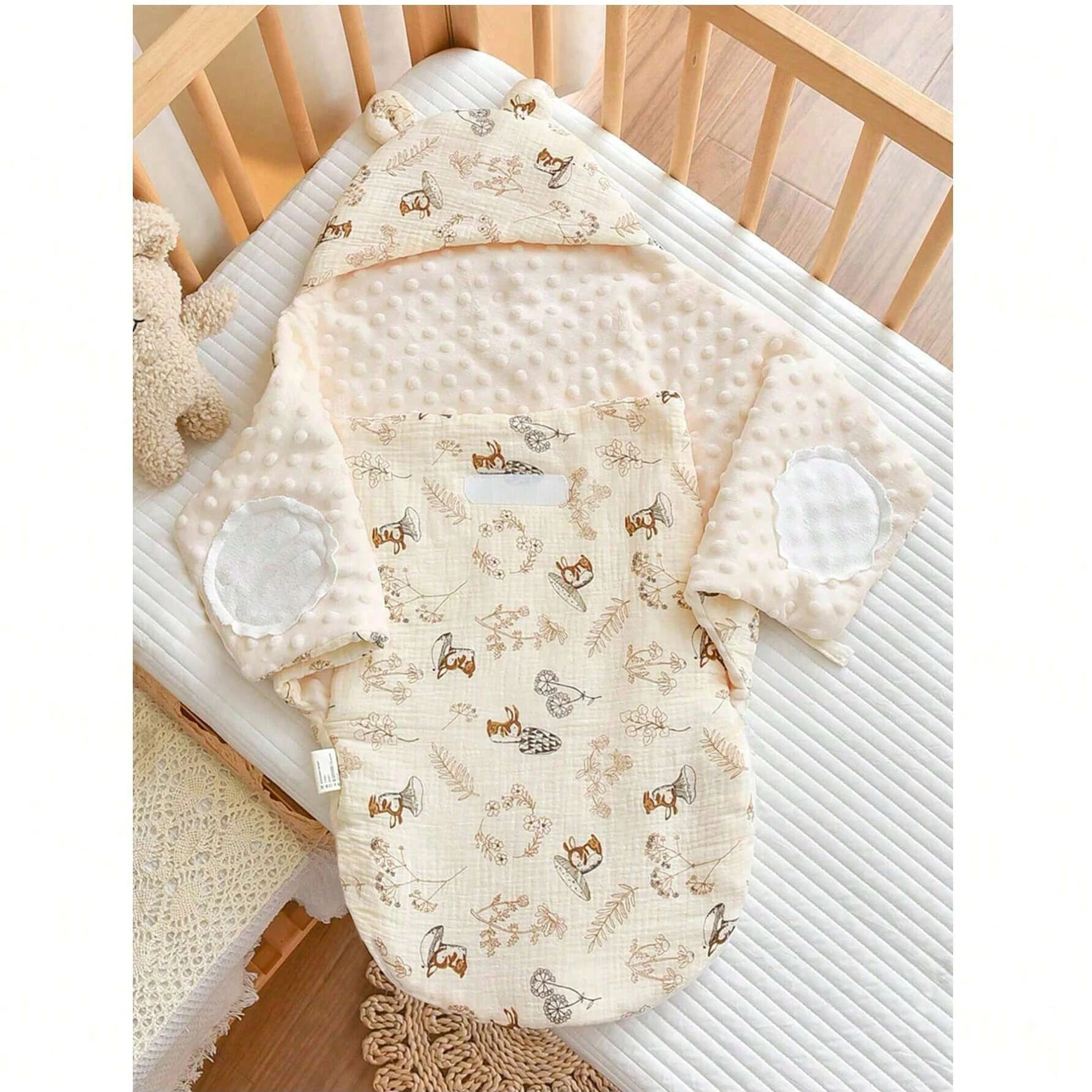 

1 шт. Супермягкий и клетчатый спальный мешок из чистого хлопка для новорожденных, спальный мешок с постоянной температурой, 3D успокаивающая шапочка, бархатная, утолщенная противоударная одеяло, идеальный подарок для детского душа.