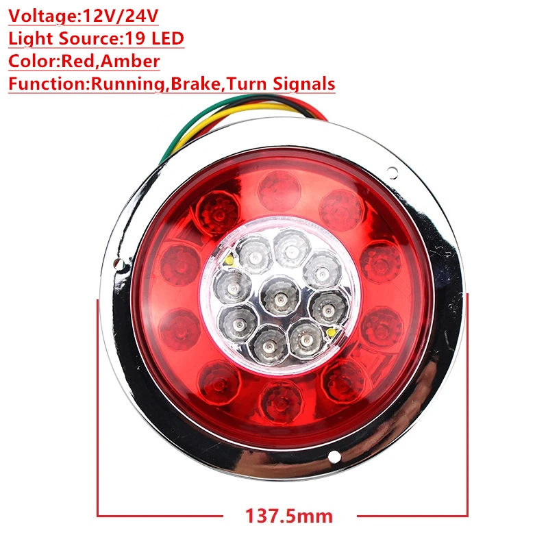 1 Pair LED Truck Trailer Lorry Round Tail Lights Brake Turn Signal RV Van Boat Car Back Lamps Taillight