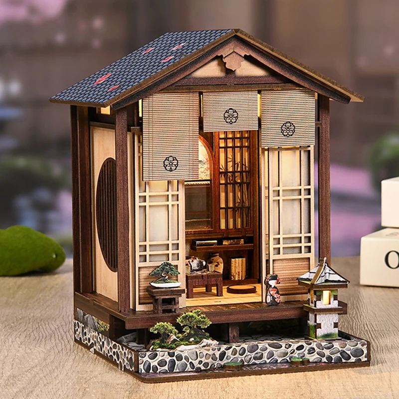 DIY Wooden Moss-Lantern Harmony Garden Book Nook Shelf Insert Kits Miniature Model Kit Japanese Bookend for Friends Gifts