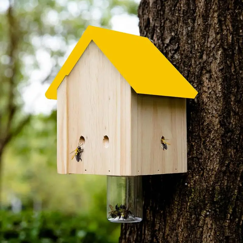 

Carpenter Bee Trap Animal Trap Wooden Natural Wooden House Style Carpenter Bee Traps Wood Substrate Bee Catcher Hornets Trap