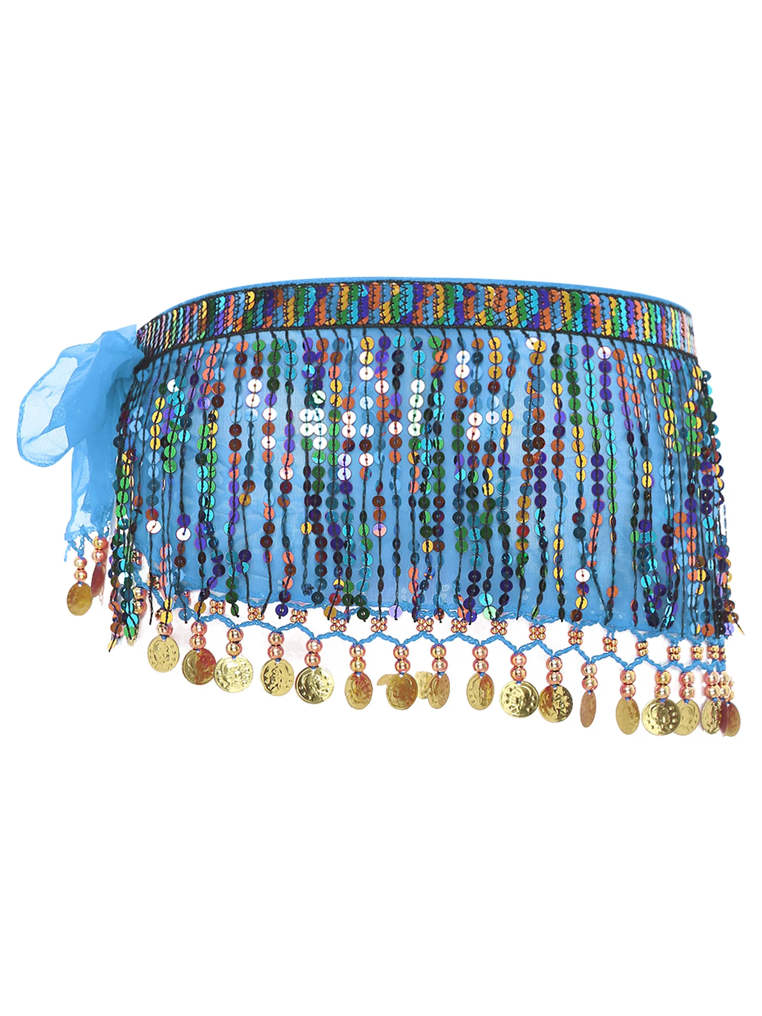 Women Belly Dance Hip Skirt Scarf Sequin Tassel Bling Bling Lace-Up Hip Skirt for Cha-Cha Belly Samba Latin Performing Hip Scarf
