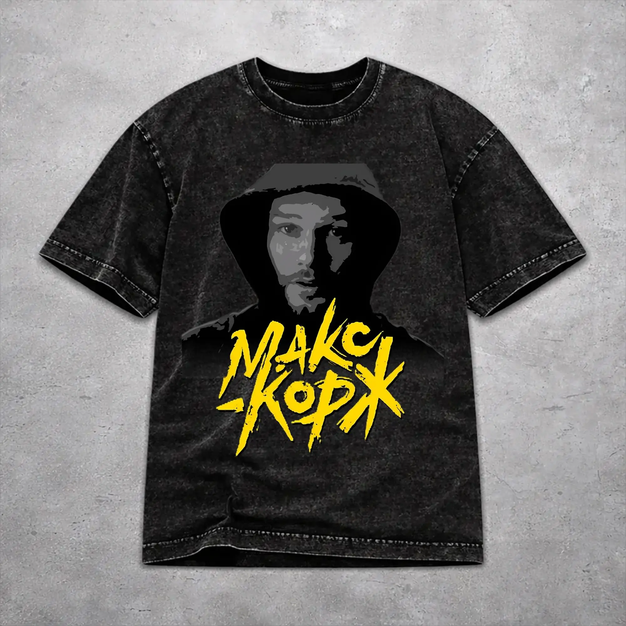 Men Women Harajuku Washed T-shirts Max Korzh Singer Print Shirt Outfit Street  Tee Shirts