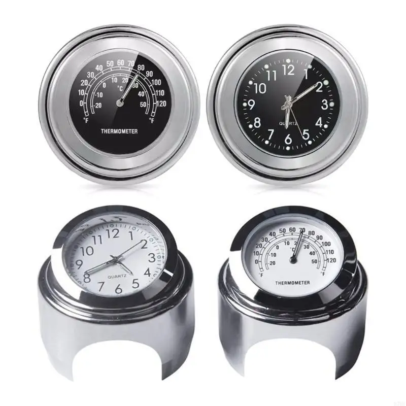 

87HE Motorcycles Handlebar Clock Thermometer Luminous Dial Clock 22-25mm Motorbike Handlebar Mount Watch Temp Gauge