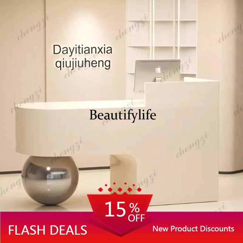 D80 Curved Nail Reception Desks Simple Small White Unique Modern Reception Desks Beauty Shelves Comptoire Accueil Trendy Furnitu