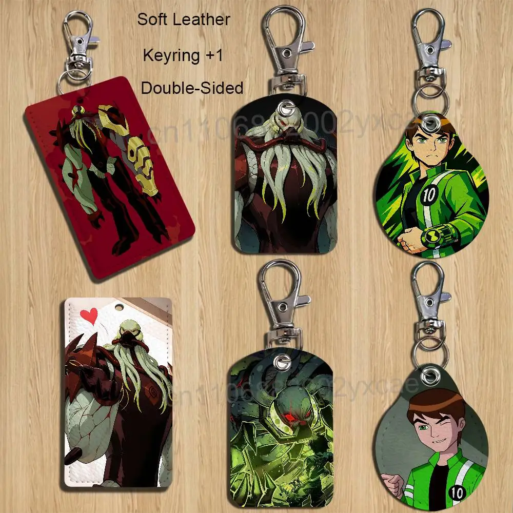 

Alien villain Vilgax Ben Tennyson Rectangle ID Card Case Keychain Access Card Bag Key Tag Ring Leather Card Holder Key Ring
