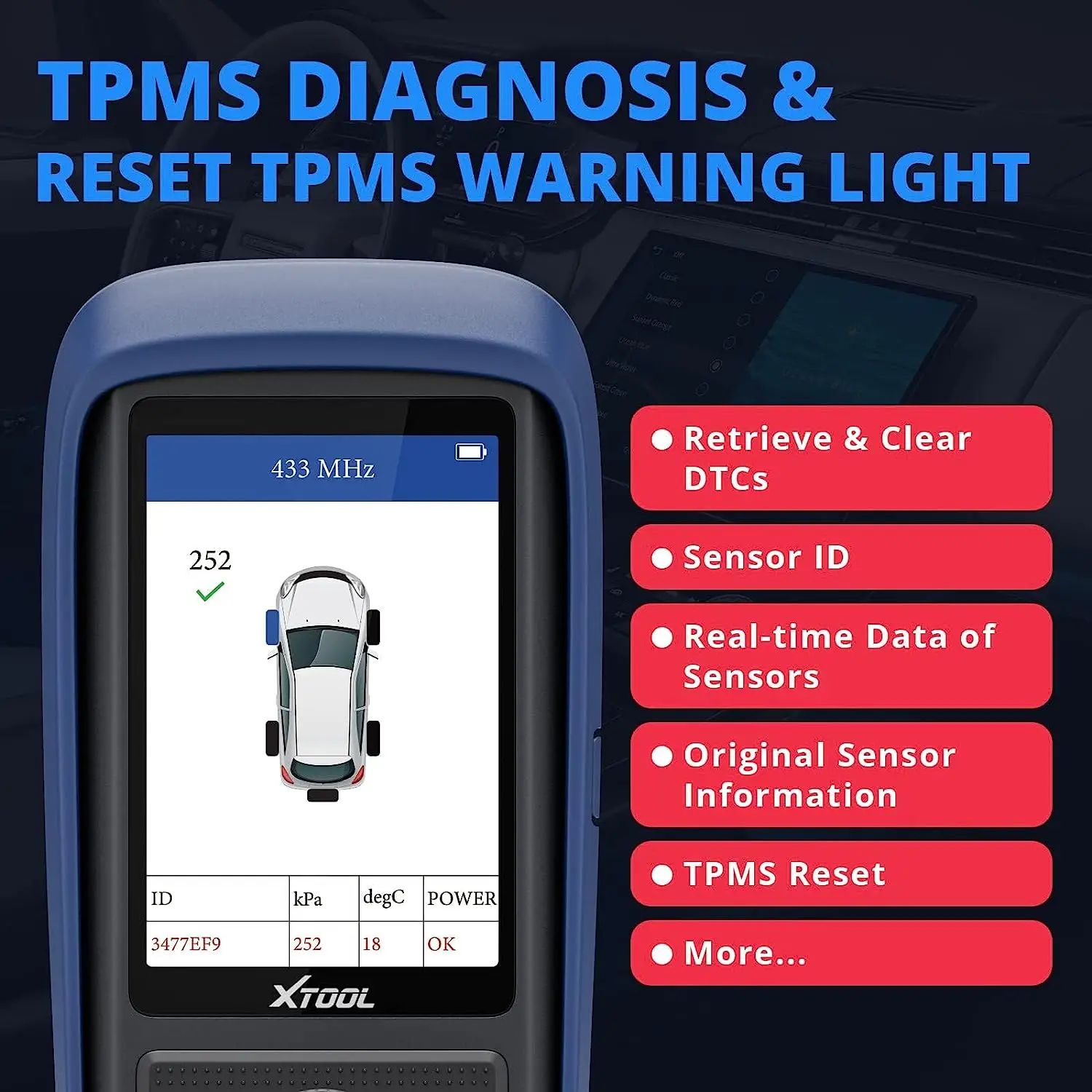 XTOOL TP150 WiFi Car OBD2 TPMS Diagnostic Scan Tool Tire Pressure Monitoring System Programming Activate 315 433MHZ TS100 Sensor