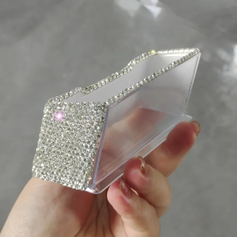 High-grade acrylic business card holder manual diamond-inlaid desktop office decoration large capacity card holder