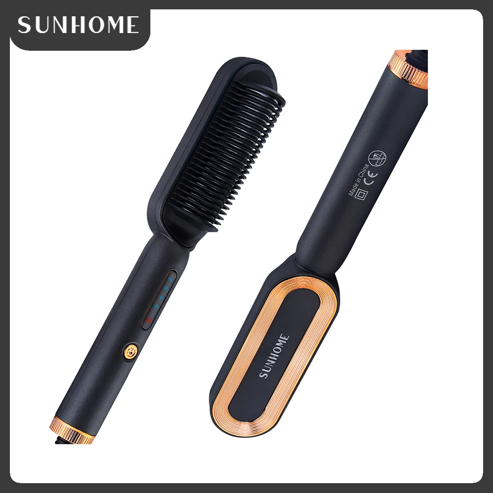 SUNHOME Hair Straightener Brush – Hair Straightening Iron with Built-in Comb,Perfect for Professional Salon at Home Grey