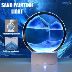 LED RGB Sand Painting Table Lamp Flowing Hourglass Desktop Ornament 3D Sandscape Lamp Suitable for Desk Bedroom Bedside Lamp