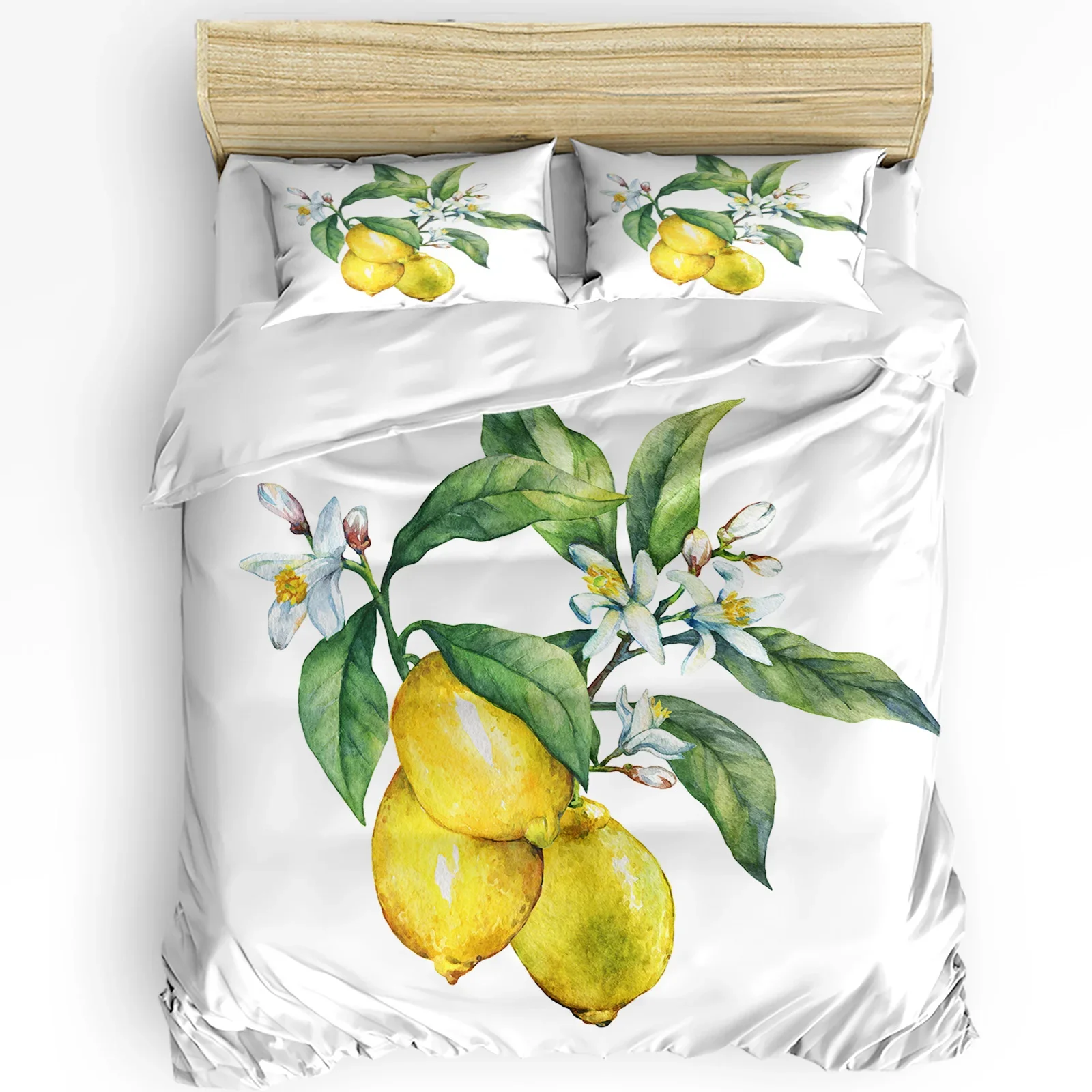 

3pcs Bedding Set Plant Lemon Flowers White Home Textile Duvet Cover Pillow Case Boy Kid Teen Girl Bedding Covers Set