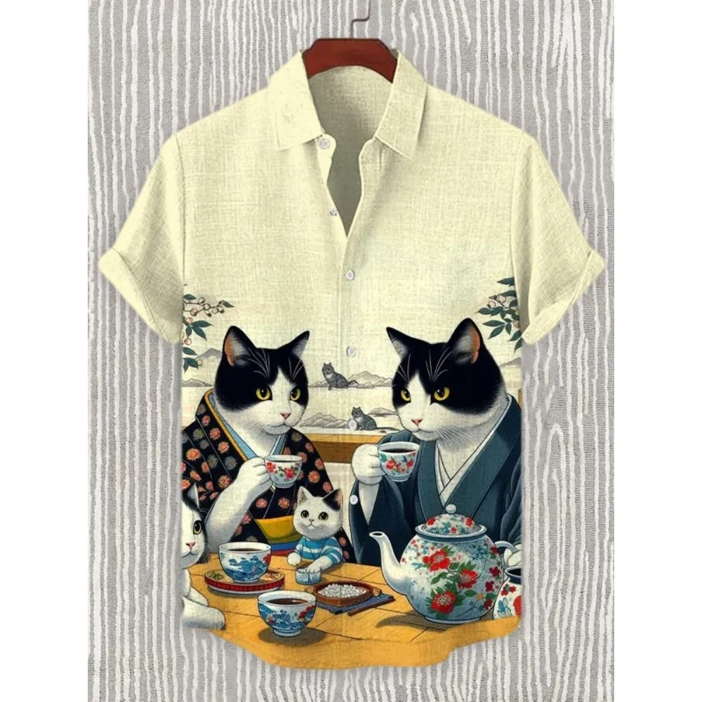 

Summer T-Shirt Man Retro Cartoon Anime Little Cat 3D Pattern Printed Shirt Tops Outdoor Clothing Man Fashion Streetwear Clothing
