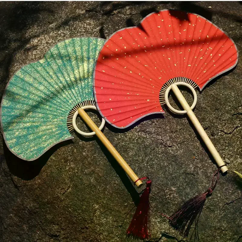 Hand Ginkgo Round Fan Paper DIY Folding Fan Bamboo Wedding Painting Party Decoration Art Craft Chinese Dance Fan