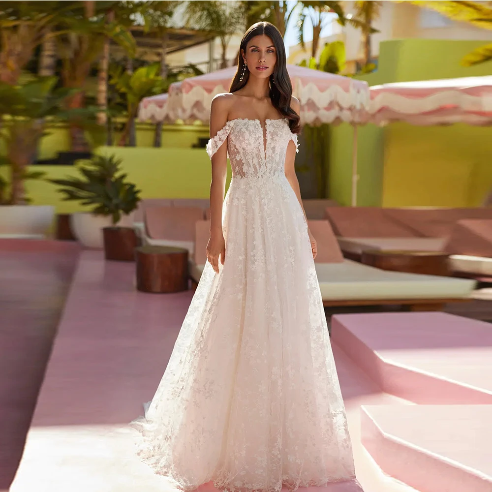 

Newest Wedding Dress A-Line Sparkle Sweetheart Neckline Chapel Train With Lace Applique Customized Bride Gown Vestidos De Novias