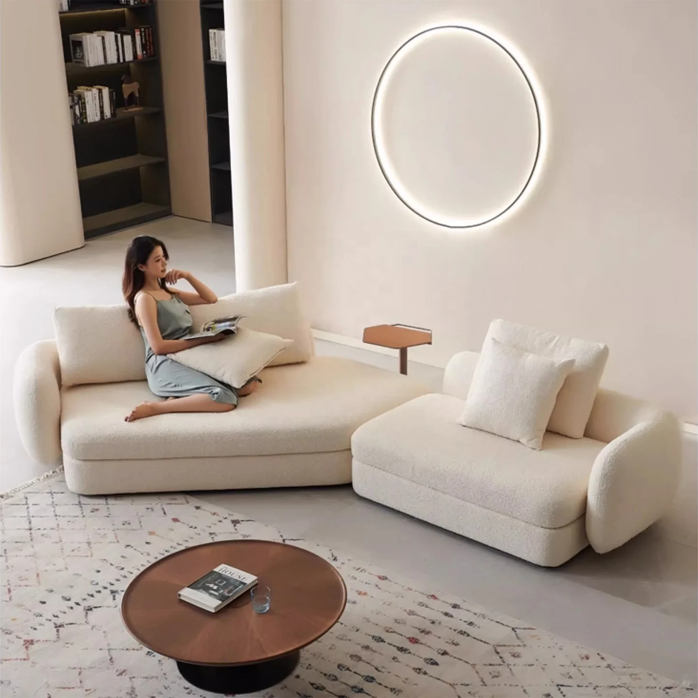# Italian Modern Luxury Cream White Sherpa Living Room Sofa Set Modular Multi-seater Villa Apartment V-shaped Corner Sof