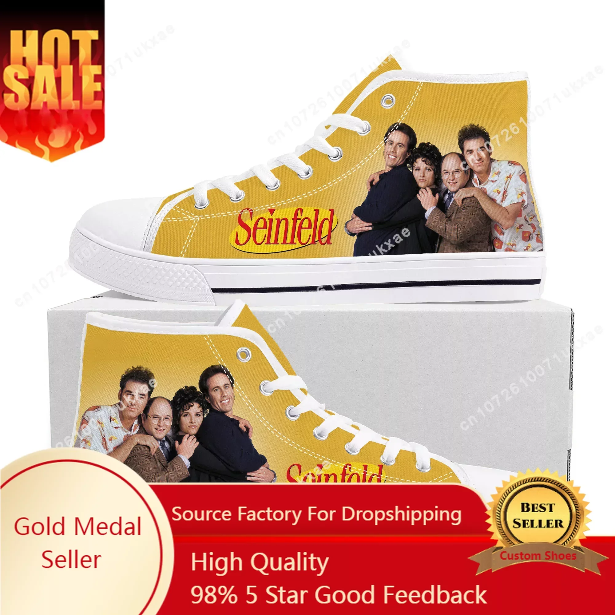 

Seinfeld Sitcom High Top Sneakers Mens Womens Teenager Canvas High Quality Sneaker Casual Custom Made Shoes Customize DIY Shoe