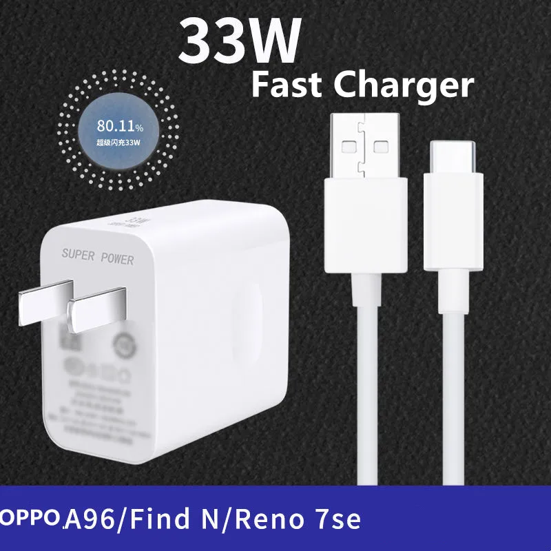 Original 33W Supervooc 2.0 Fast Charger US EU Wall Adapter For OPPO A96 Find N X K9X R11 R17 Reno 7 se 6 Pro 1M USB Type-C Cable