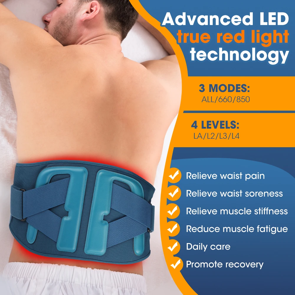 충전식 660nm 850nm 적외선 히팅 허리 지지대 요추 마사지 벨트 (적색광 테라피 포함)