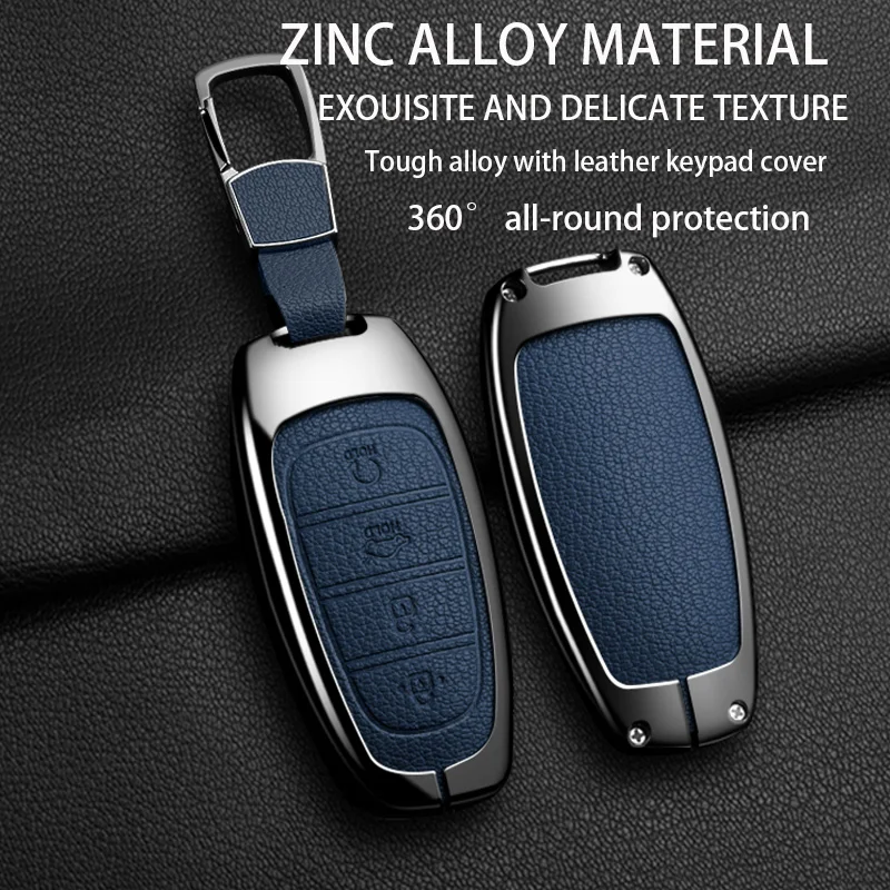 

Alloy Car Key Case Cover Shell for Hyundai Solaris Sonata Hybrid NEXO NX4 New Grand Santa Fe Tucson 2020 - 2023 Auto Accessories