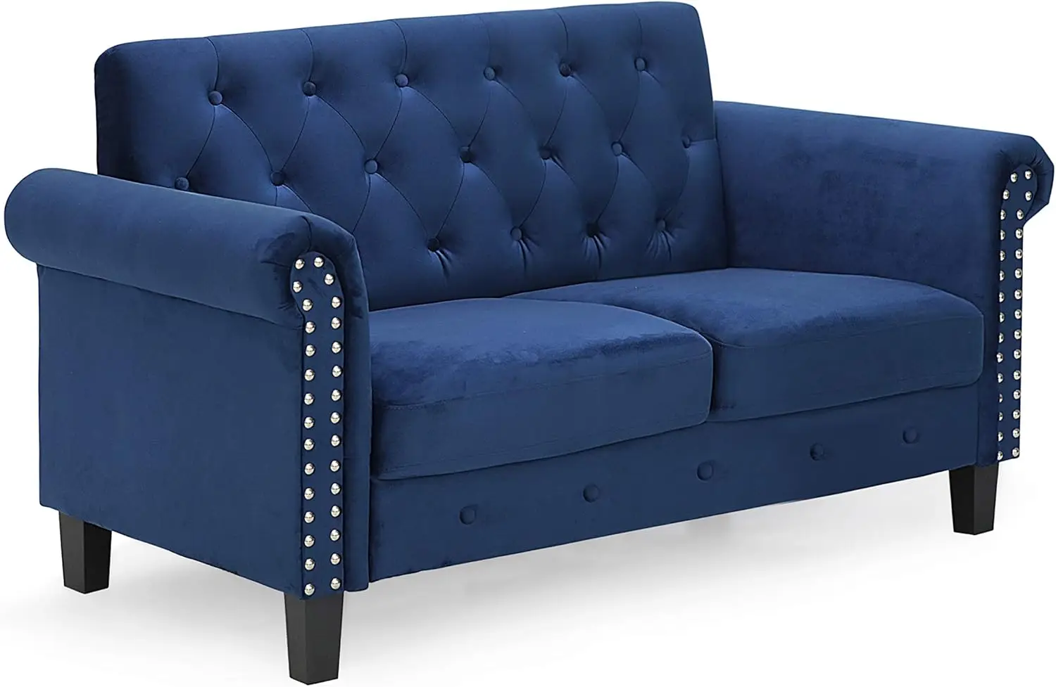 Furinno Bastia Vintage Modern Chesterfield Button Tufted Loveseat/Sofa Couch for Living Room, Navy Velvet