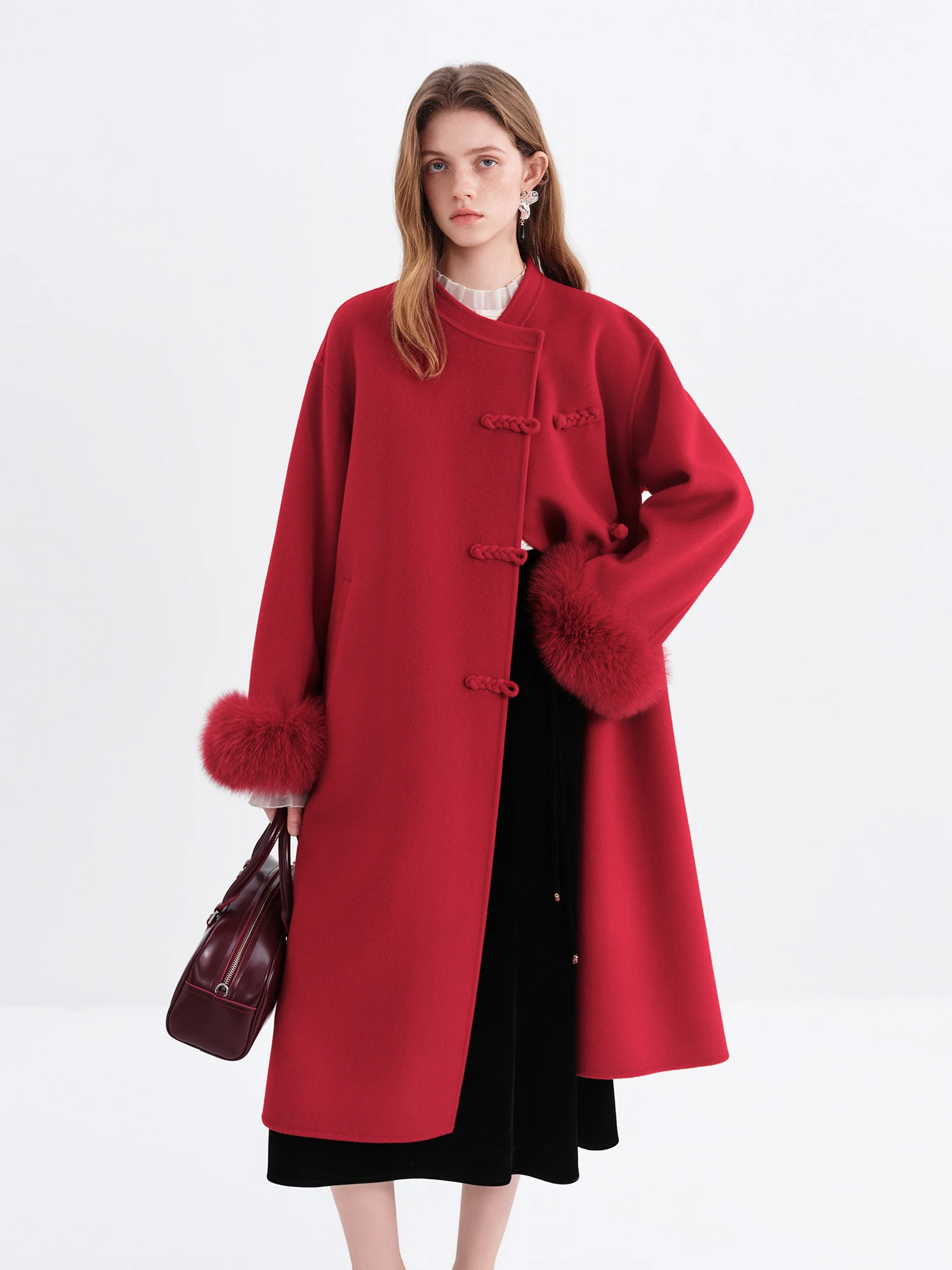 ladies red dress coats Velvet Wool Coat Women Chinese Style Wedding Women’s Cocktail Dress