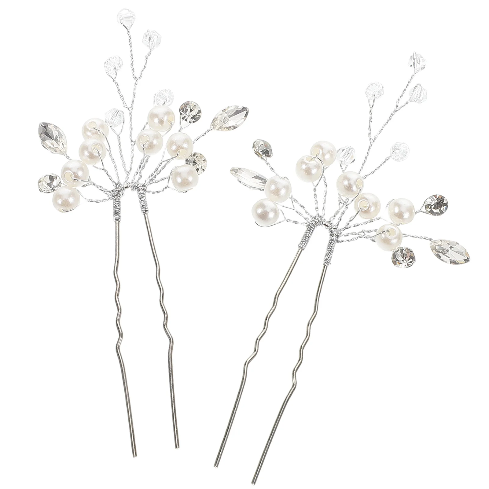 

2Pcs Pearl Crystal Hair Pins Bridal Wedding U-Shaped Clips Elegant Accessories Rhinestone Hairpieces for Special Occasions Updos