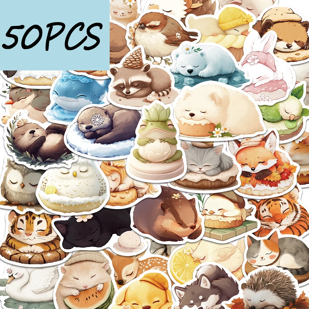 50pc Sleeping Animal Stickers, Cute Decorative Stickers Suitable for Mobile Phones, Laptops, Computers, Waterproof Stickers