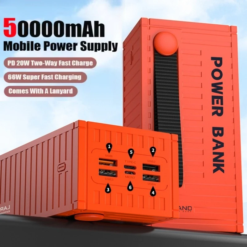 

Портативный зарядный аккумулятор большой емкости 50000 мАч с 6 интерфейсами и поддержкой быстрой зарядки 66 Вт, подходит для Xiaomi IPhone
