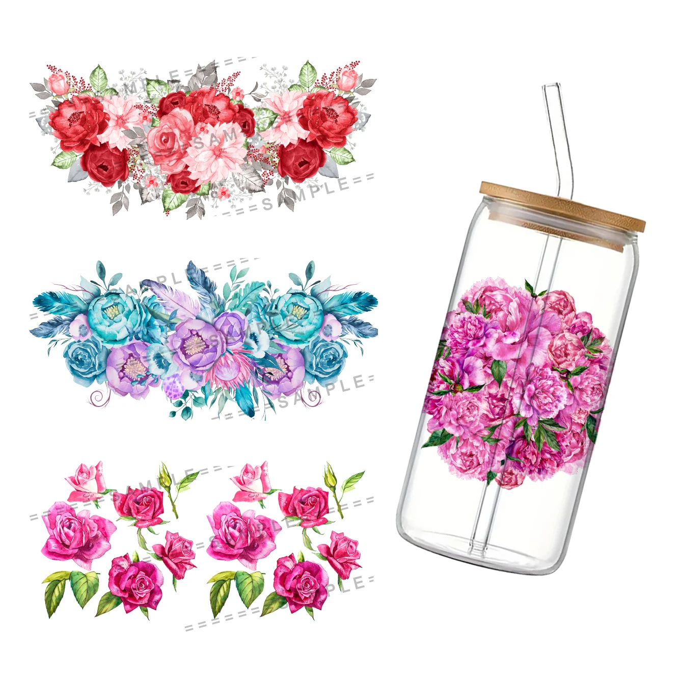 

Plant Flowers UV DTF Cup Wrap Transfer Sticker for 16 Oz Glass Coffee Cups UV DTF Transfer Sticker UV Transfer Crystal Sticker