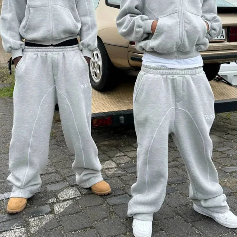 Y2K Autunno Inverno Caldo Hip Hop Pantaloni da strada Tendenza sportiva Vintage Joker Moda Lettera Ricamo Pantaloni slim dritti a gamba larga