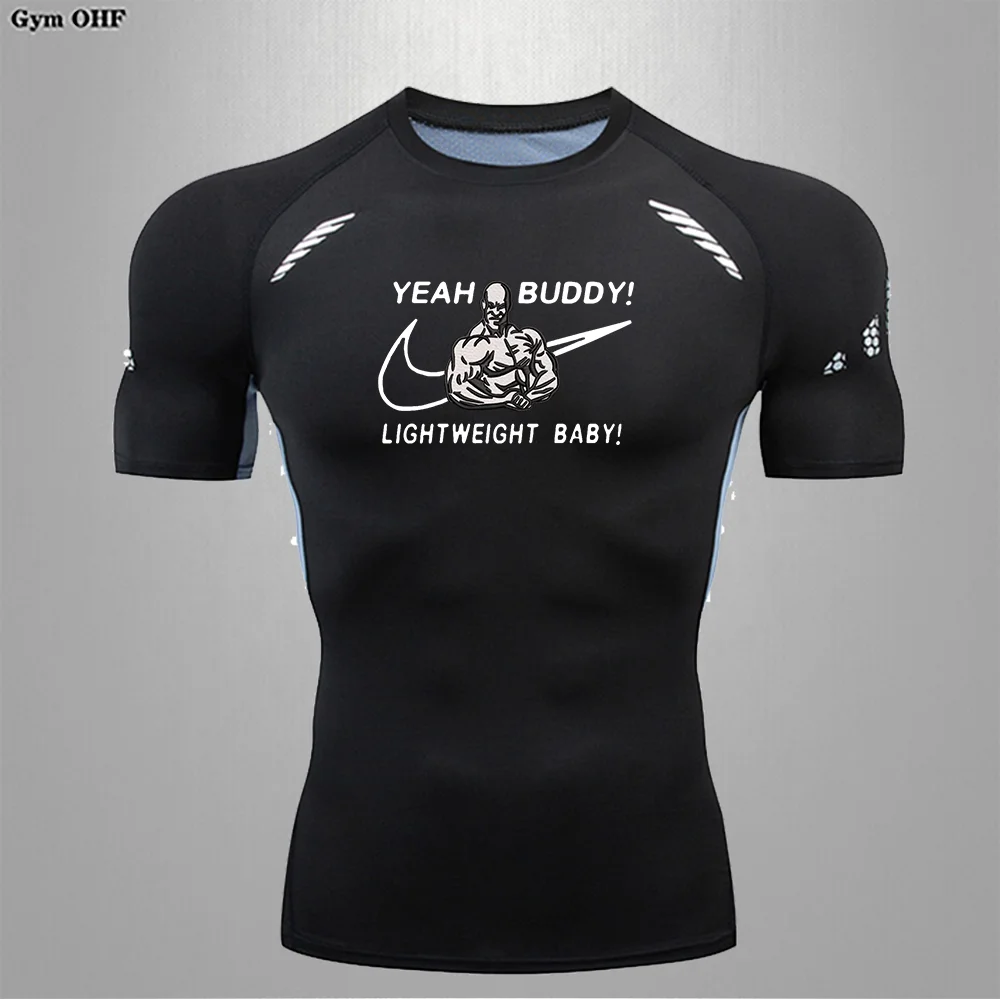 Summer Men Quick-Drying Breathable Elastic Short-sleeved Anime Printed Compression Men's Fitness Gym Sports Running T-shirt