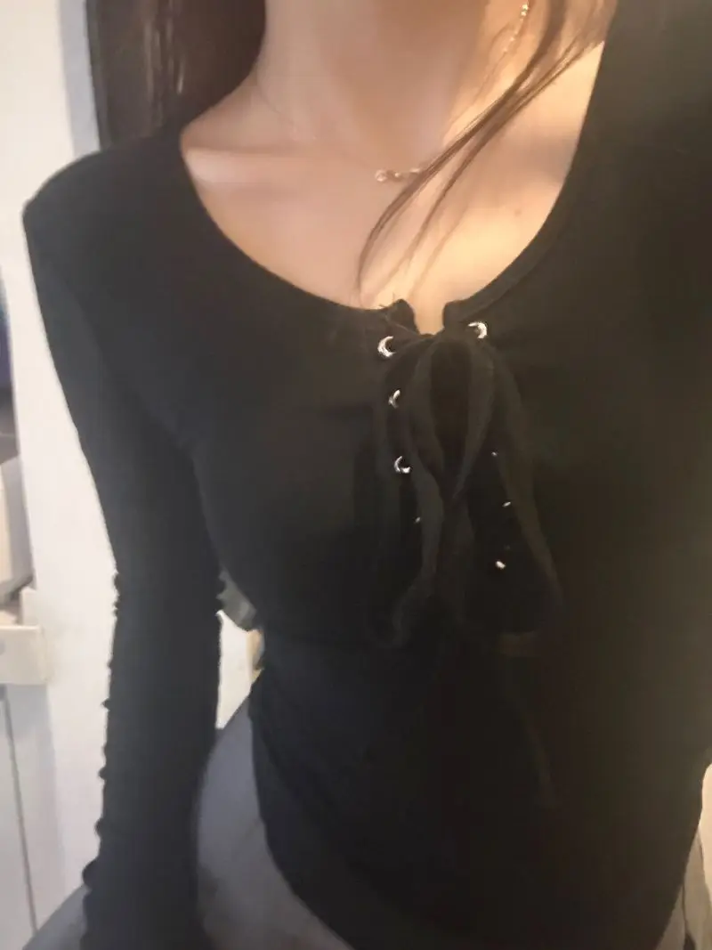 Long Sleeved T-shirt for Women in Autumn with a Vest as the Base Layer Pure Desire Style Spicy Girl Two-piece Top Set image 6