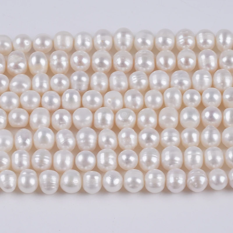7-8mm White Potato Shape Cultured Freshwater Pearl Strands for Jewelry Making Wholesale